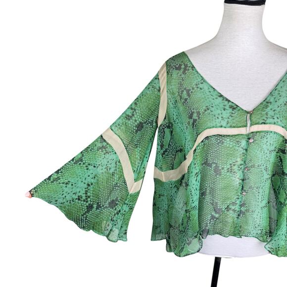 Elizabeth and James 100% Silk Green Snake Print Oversized Sheer Layering Blouse - Picture 6 of 13